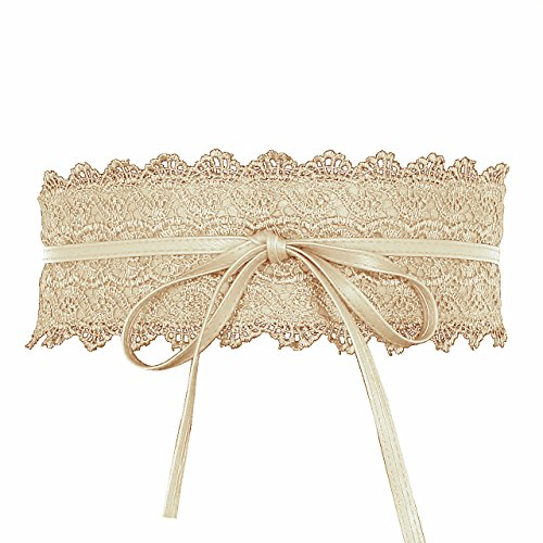 CHIC DIARY Damen Vintage Gürtel mit Spitze Breiter Taillengürtel Hüftgürtel Bindegürtel Wickelgürtel/Beige