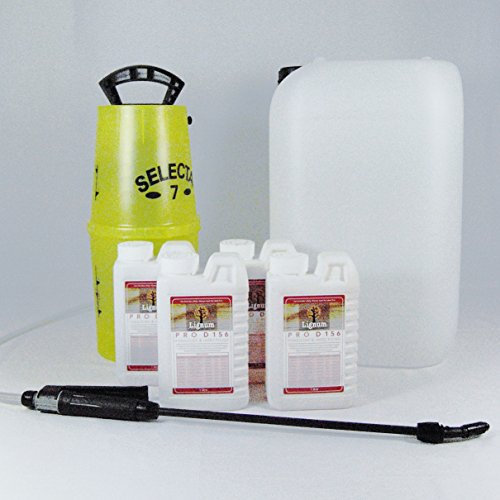 4 X 1L LIGNUM PRO D156 Concentrated Woodworm & Dry Rot Killer Wood Treatment (Each 1L Makes 25L) Spray KIT & 25L Mixing Drum