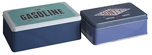 Premier Housewares – Hot Rod de Almacenamiento Rectangular, Conjunto de 2, Lata, Multi Color, 13 x 20 x 7 cm