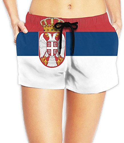 Flag of Serbia Women Fashion Sexy Quick Dry Lightweight Hot Pants Waist Beach Shorts Swimming Trunks