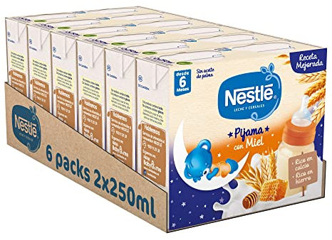 Nestlé Alimentos Infantiles Nestlé Leche y Cereales con Miel Pijama - Paquete de 6x2 unidades de 250ml