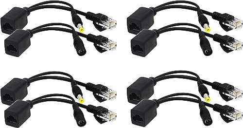 Kit d'injecteur PoE Passif zdyCGTime et séparateur PoE avec Ethernet RJ45 et Alimentation Via Un connecteur Adaptateur F/M 5,5 x 2,2 mm (Noir 4 Paires