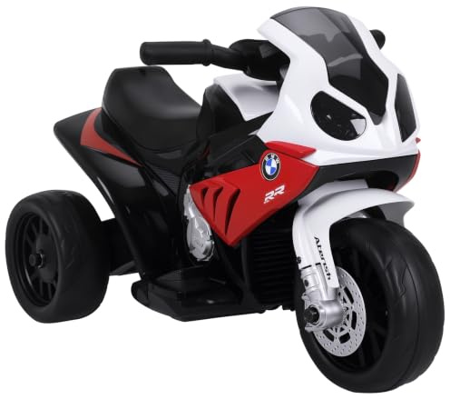 HOMCOM Moto Elettrica per Bambini Licenza BMW Max 20kg, Bianco Rosso | Macchina Elettrica con 3 Ruote, Batteria Ricaricabile 6V, 66x37x44cm