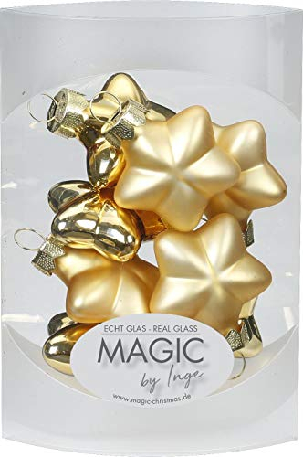 MAGIC 8 Sterne 4cm Glas Weihnachtsschmuck Weihnachtsdeko Christbaumkugeln Weihnachtskugeln Christbaumschmuck Deko Kugeln Farbe: Inkagold Glanz/matt
