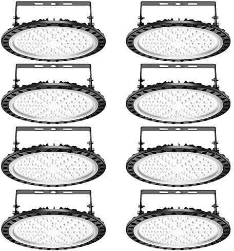 papasbox 8 Pack LED UFO Industrielampe, 300W LED Hallenstrahler Deckenleuchte High Bay Licht, SMD 2835 LED Flutlicht Pendelleuchten, Kaltweiß 6000-6500K, Industriebeleuchtung Werkstattlampe