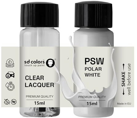 SD COLORS Psw-Ausbesserungslack, polarweiß, 15 ML, Reparatur-Pinsel, Farbcode PSW, polarweiß (Farbe + Lack)