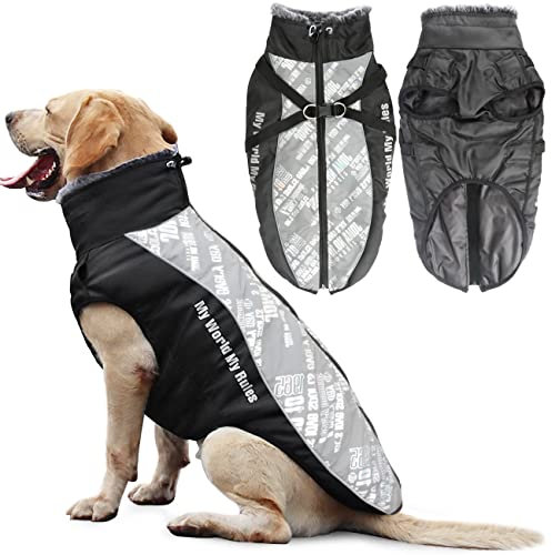 Idepet Hund Mantel Warme Jacke, Reflektierender Haustier-Schneeanzug Sport im Freien wasserdichte Hundekleidung Outfit-Weste für mittelgroße Hunde mit Gurtloch