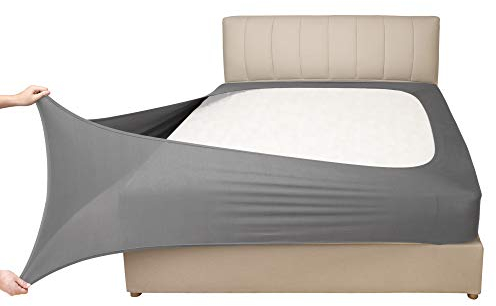 Stretch-Jersey-Bezug für Boxspringbett, Bettvolant, ultraweich und knitterarm, King/Cal King, Hellgrau