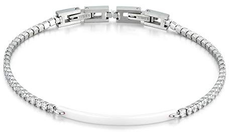 Flongo Damen Armband Armreif Freundschaftsarmbänder BFF Ketten für 3, Keramik Armkette Schwarz Weiß Pink mit gefassten Zirkonia