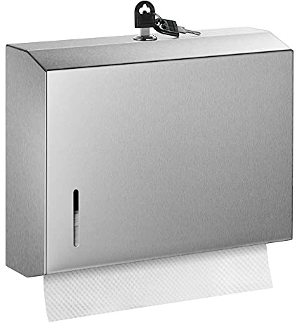 Distributeur mural d’essuie-tout, 26,4 cm (L) x 8,4 cm (P) x 21,1 cm (H), support en acier inoxydable avec verrou