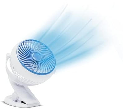 LIVINGTON Go Fan – mobiler Mini Ventilator mit Akku – kraftvoller USB Ventilator mit 6h Laufzeit – flexibler Tischventilator zum Aufstellen oder Klemmen – weiß