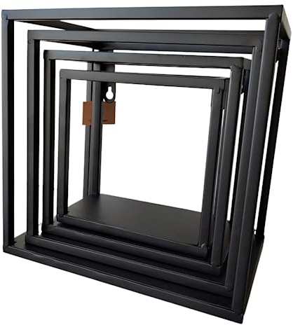 Hansmeier Wandregal aus Metall - Metallbox - 4er Set - Schwarz - Boxen für Wohnzimmer, Küche oder Schlafzimmer - Perfekt für Deko & Aufbewahrung