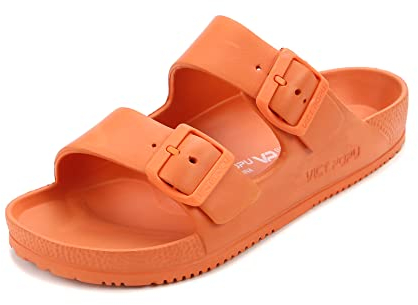 VICT POPU Pantoletten Damen mit Fussbett Sandalen Flach Rutschfest Sommer Badelatschen Lässig EVA Slides Erwachsene Schlappen Orange 37