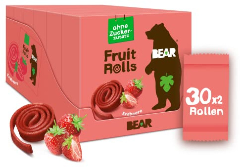 BEAR Fruchtrollen Erdbeere | 100% Natürliche Inhaltsstoffe | 30x20g (600g)