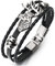 COOLSTEELANDBEYOND Leder-Armband Wickeln Schweißband Herren Damen DREI Stränge Schwarz Geflochtenes Leder mit Vintage Hirsch Charme