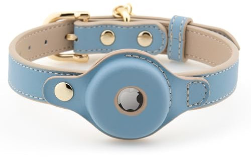 NINA WOOF Cupertino Airtag Hundehalsband, echtes veganes Leder, Air Tag Hundehalsband mit strapazierfähigem und weich gepolstertem Material für kleine Hunde, Blau (S (Hals: 30,5 x 38,1 cm)