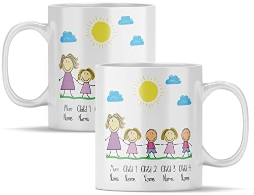 Personalised Family Mug - Gifts for Mum - Mothers Day, Birthday, Christmas, Gift (Mum 4 Kids)