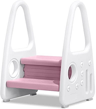 UISEBRT Tritthocker für Kinder 2 Stufen Kinderschemel Trittschemel Kleinkind Lernturm Anti-Rutsch Trittleiter Schemel aus Kunststoff für Bad, Schlafzimmer, Küche, Kinderzimmer, Rosa