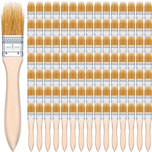 100 Pcs Chip Paint Brushes, 1 Inch Small Paint Brush Brick Stain Paintbrushes Bristle Wood Chip Brush Flat Oil Painting Brushes for Acrylic Paint, Crafts, Varnish, Furniture, Glue