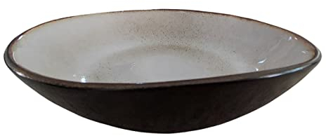 PintoCer - 2 assiettes creuses en grès, 23 cm, bol à soupe, pâte, salade ou céréales, couleur : extérieur noir intérieur beige