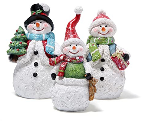 Hodao 3 PCS Christmas Snowman Family Decorations Xmas Snowman Figurines Winter Decor Handmade Figurines for Xmas Decor Gift - Christmas Party Home Decorations (Family)
