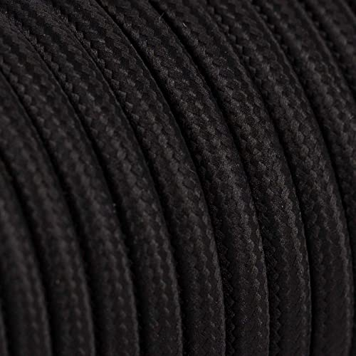 10m Textilkabel Unifarben 3x0,75qmm 3G Kabel Stoffkabel Stromkabel umsponnen zusätzlich 6x Aderendhülsen (Schwarz)