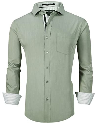 Echoph Mens Dress Shirts Long Sleeve Wrinkle Free Regular Fit Stretch Button Down Shirts, Oliviine, XL