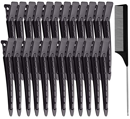 24pcs Clip di Anatra Bill di Capelli,Pinze per Capelli,Clip per capelli per styling professionale,Clip di Riccioli in Metallo,Clip di Sezionamento con Pettine Styling(nero)