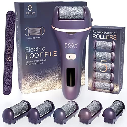 Essy Rapeuse Pieds Electrique avec 5 Rouleaux de Remplacement Ponceuse Pied Pedicure Râpe Pied Rappe Electrique Pieds Pédicure Grattoir Ponce Lime Professionnel Rechargeable Foot File (Violette)