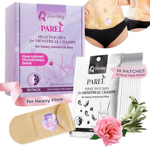 Fließspezifische Heizpflaster für Periodenkrämpfe – 10 Stück (starker Durchfluss) pflanzliche Wärmepflaster zur Linderung von Menstruationskrämpfen – 8 Stunden einstellbare Wärme – dünne Pflaster für