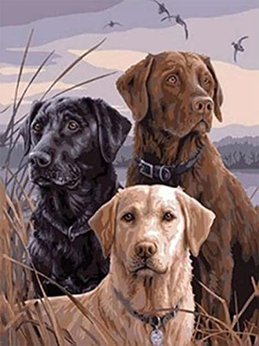 Diamond Painting Set, Bild mit Motiv Hunde und Zubehör, Größe ca. 35 x 25 cm, Bastelset zum Malen mit Glitzersteinchen für Kinder ab 5 Jahren