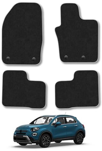 Fiat 500X (2014-2024) Carpet Car Mats | Grey Edge Trim Tailored Fit Floor Mats Full Coverage Protection Accessories Easy Clean Anti Slip Made in the UK