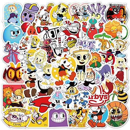 Cuphead Aufkleber Gemes Cuphead Sticker Set 50 Stücke Niedlich Deko für Auto Laptop Skateboard Fahrrad Moped Motorrad Fahrrad Computer,Geeignet für Erwachsene Kinder