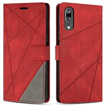 SONWO Cover per Huawei P20 Custodia, Flip Caso in PU Pelle Case Cover Premium Portafoglio Custodia per Huawei P20, Supporto Stand, Slot per Schede, Rosso