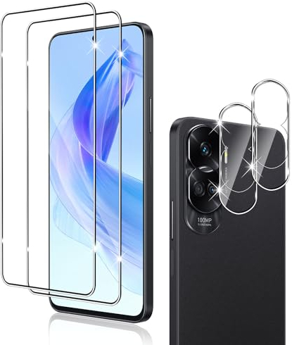 Holilo pour Honor 90 Lite 5G Verre Trempé + CaméRa ArrièRe Protecteur【2+2 Pièces】,9H Dureté aux Rayures RéSistant Verre Trempé Membrane, sans Bulles HD Protection DéCran CaméRa Film