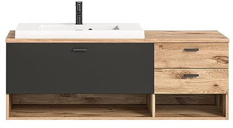 Newroom Waschbeckenunterschrank Nox Oak Badschrank Modern Elegant - 140x50x48 cm (BxHxT) - Standschrank Badezimmermöbel - [Gorado.one] Bad Badezimmer WC