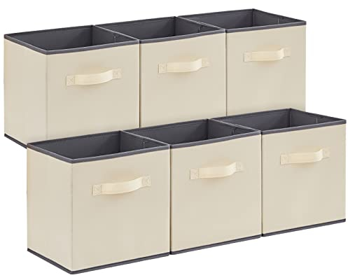 Lifewit 6 Stück Aufbewahrungsbox aus Stoff, Faltbar Aufbewahrungswürfel Kallax Boxen Aufbewahrung aus Vliesstoff mit Griff für Würfelregal Kallax Boxen Regal Einsatz, 33x33x33cm, 36L Khaki