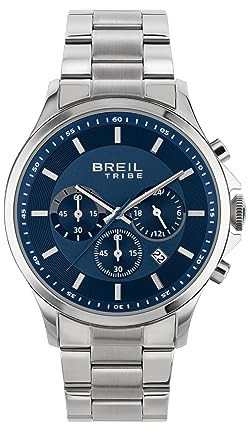 Breil, Collezione Kart, Orologio Uomo, Cronografo Uomo in Acciaio Lucido e Satinato, Movimento al Quarzo, Quadrante Blu, Chiusura Déployante Regolabile 15.5-21 cm, Resistente all'Acqua, Silver-Blu