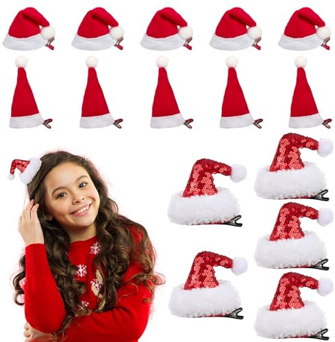 BOFUNX 15 Stücke Haarspange Weihnachten Mini Weihnachtsmütze Haarklammern Haarschmuck für Kinder Erwachsene Weihnachten Party