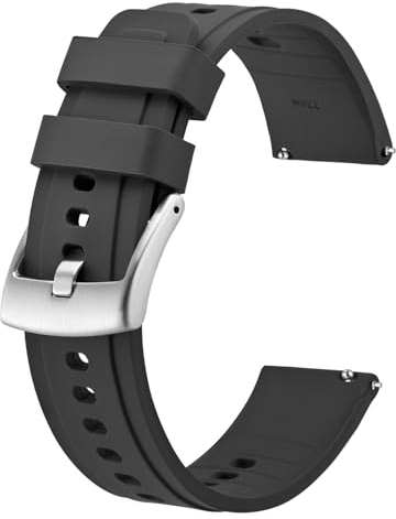 BISONSTRAP Flexibles Uhrenarmband 22mm Silikon, Uhrenarmbänder für Herren und Damen, Schnellverschluss Ersatzbänder Armband, Dunkelgrau mit Silberner Schnalle