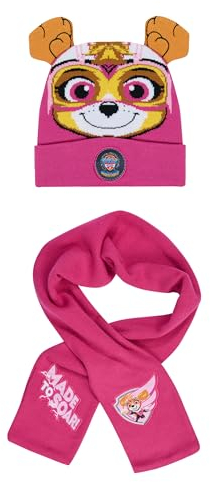 Paw Patrol Skye Kinder Mädchen Winter-Set Beanie Winter-Mütze mit Ohren + Schal