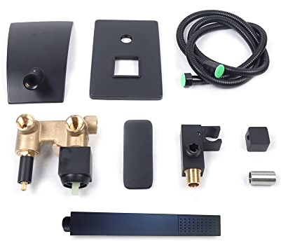 LANNADD Unterputz Duscharmatur Set, Wasserfall Bad Armaturen Badewanne Wasserhähne, Wand Montiert Handbrause Mit Handbrause Seitendusche Badewannenarmatur für Bäder Geeignet - Schwarz