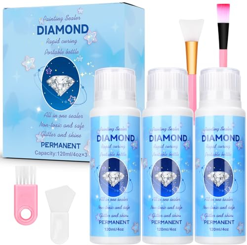 TEGOVE Diamond Painting Versiegelung 120ml x 3,Kommt mit 4 Zubehörteilen,Diamond Painting Kleber,Diamond Painting Zubehör,5D-Diamant-Malerei-Set mit transparentem Kleber und Diamond Painting Kleber