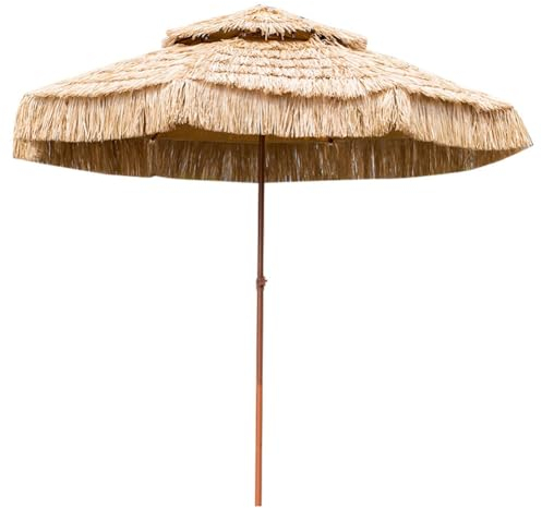 250cm Sombrilla de Paja para Terraza, Sombrilla Tropical Hawaiana para Jardín, 8 Costillas, Mástil de Hierro, Sombrilla de Mesa de Exterior para Patio Terraza Jardín Playa