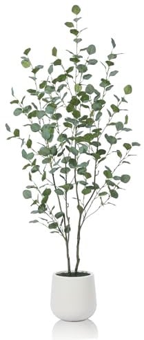 Fopamtri Artificial Eucalyptus Tree 150 cm Tall Fake Plants with Lifelike Eucalyptus Leaves, Faux Eucalyptus with White Planter Indoor Home Bedroom Corner Decor (1Pack)