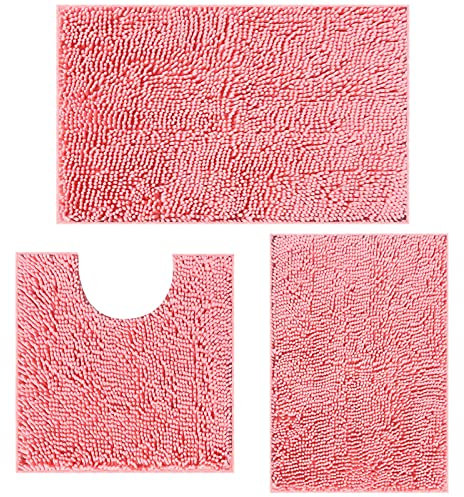 Badezimmerteppich Set 3 Stück, Badematten-Set für das Badezimmer, Badteppich rutschfest Waschbar Badematten & Badteppiche, Badezimmer Set für Dusche, Badewannen, WC Deko (Rosa)