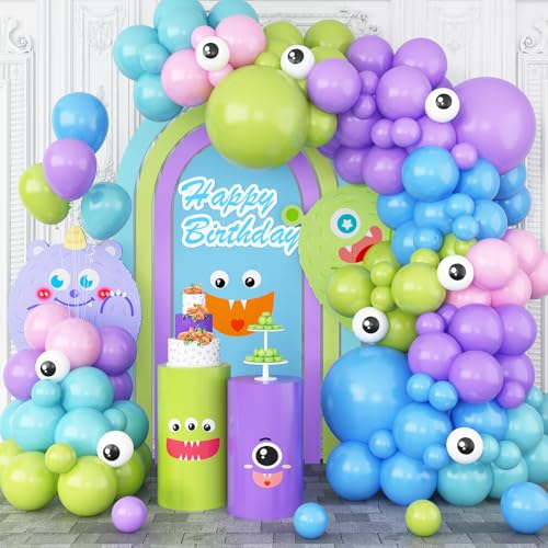 Monster Balloons Arch Garland Kit, Cartoon Inc Balloons Party Decorations, Purple Green Blue Pink Teal Blue Balloons Arch for Monster Theme Birthday Baby Shower Party Decor