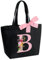 Personalisierte Tragetasche, Wasserdicht Handtasche Damen, Reißverschluss Schultertasche, Initialen Tote Bag, Geburtstag Weihnachten Geschenke für Frauen Freundin Bräute und Brautjungfern(B, Schwarz)