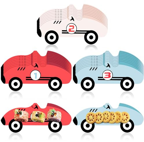 Dunzoom 24 Pack Race Car Paper Plates Disposable Number 1-3 Vintage Racing Car Party Plates Birthday Party Decorations Tableware for Vehicle Theme Supplies