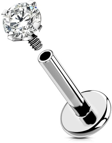 OUFER Body Piercing Piercing hélix, labret, monroe, 16 g en titane interne, tragus, conque, bijoux de cartilage en zircone transparent